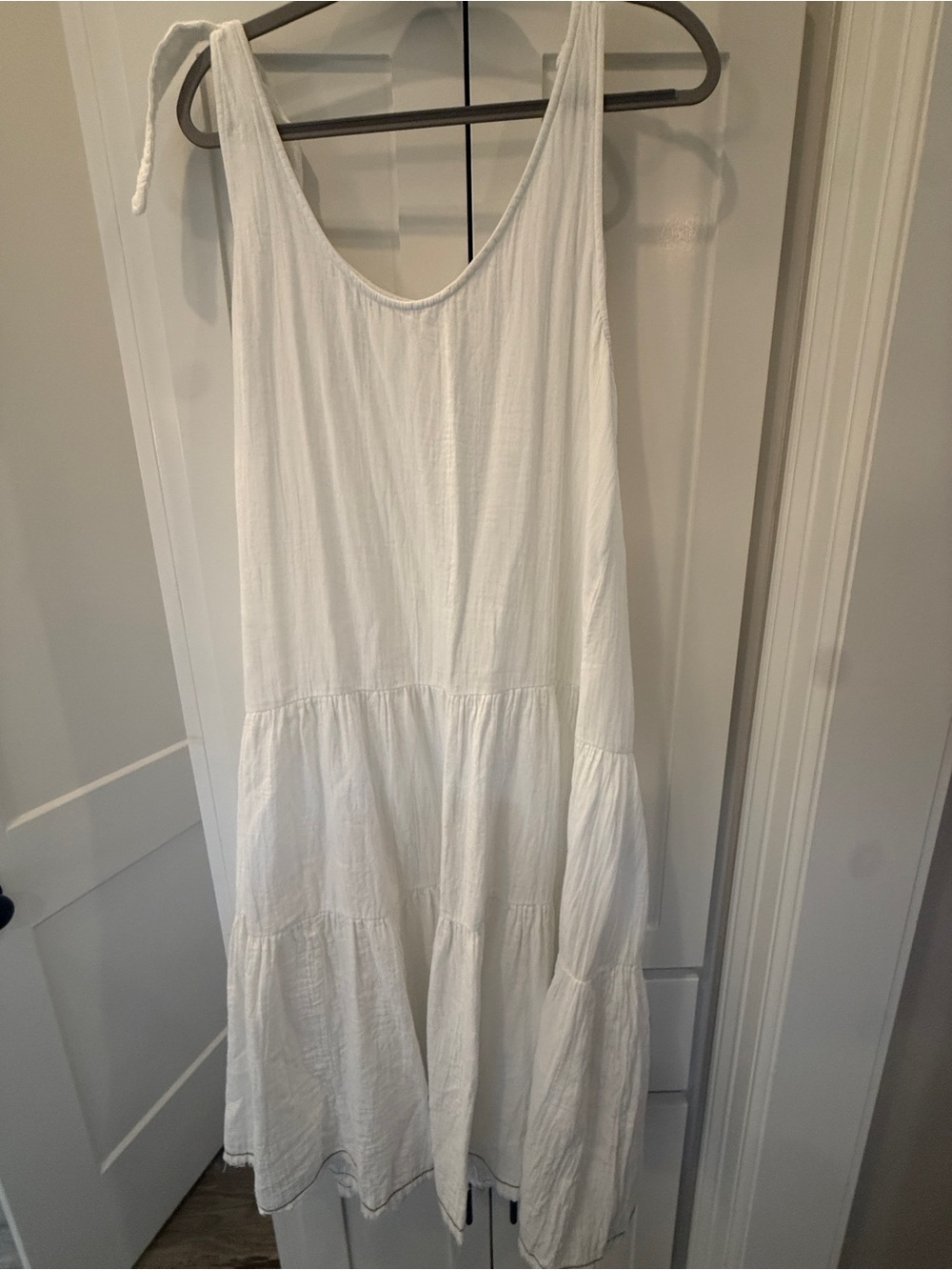 Lilla P White Tiered Maxi Dress with Tie Shoulder